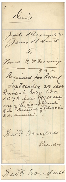 Frederick Douglass Document Signed as Recorder of Deeds